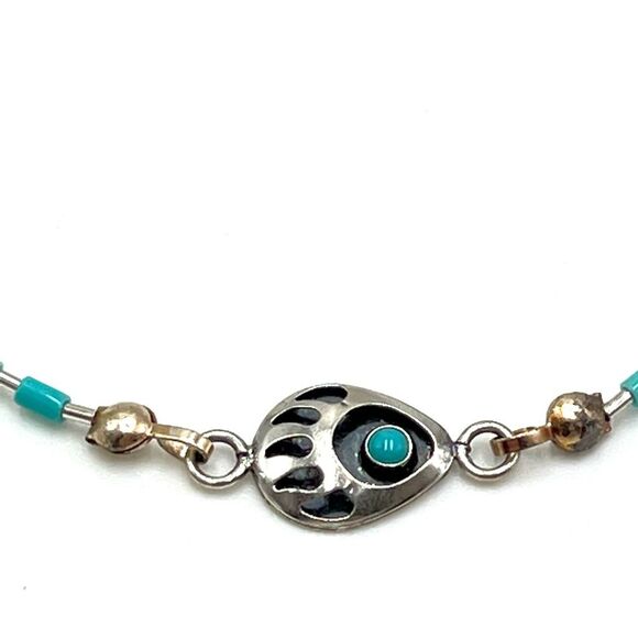 Boho‎ Liquid Silver Bear Claw Anklet Marked USA 925 Southwestern Bohemian Blue - Picture 2 of 6